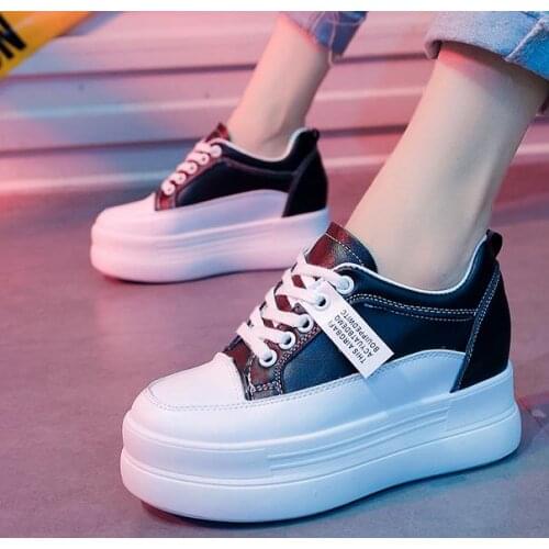 Hidden Heels Women Platform Wedge Sneakers Ladies Leather White Shoes Female Krasovki Tenis Feminino Casual 8cm Heel