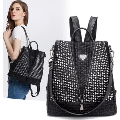 2019 Women Backpack Shoulder Bag High Quality Cowhide PU Leather Backpacks For Teenage Girls Female Travel Bagpack Plecak Damski