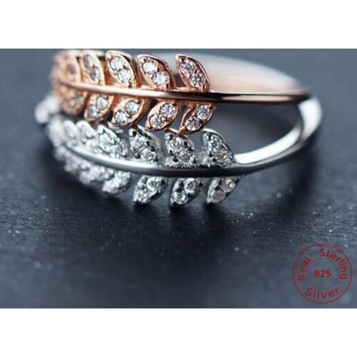 New Arrival Genuine Sterling Silver Rings for Women Girl Jewelry Crystal Stone Leafs Rings Adjustable Ring Engagement Ring