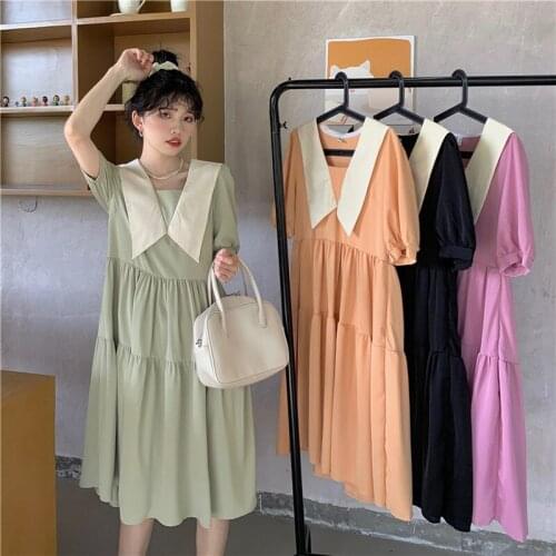 Woman Dress Bubble Short-sleeved Dress Womens Summer 2021 New Korean Version of The High-waisted Thin A-line Mid-length Skirt