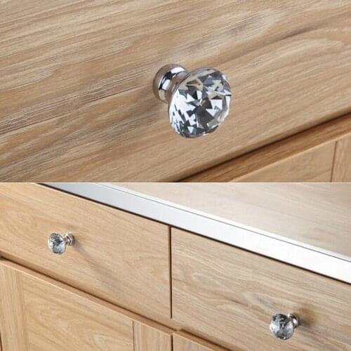 1pcs Kitchen Furniture Cabinet Drawer Handle Door Handles Cupboard Door Knob Drawer Pull Crystal with Chrome Gold Color