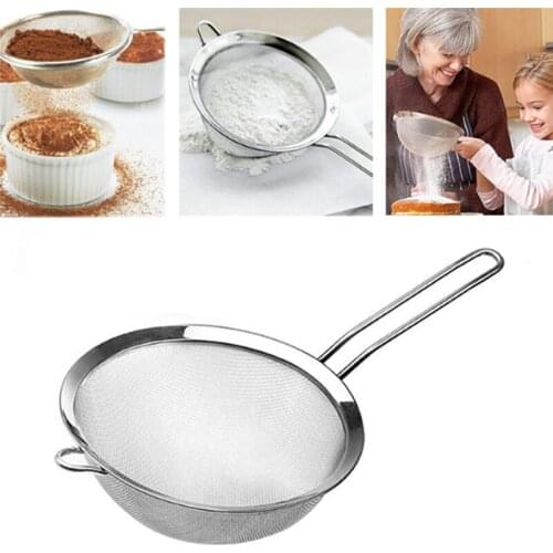 1pc Powdered Type Flour Sieve Spoon Silver Stainless Steel Hand-held Spoon Colander Kitchen Accessories