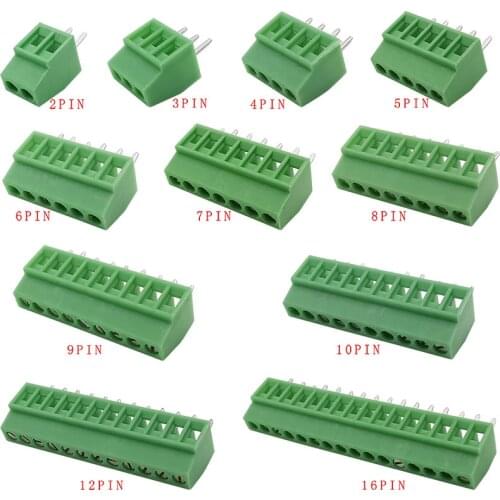 10Pcs 2.54mm/0.1" Pitch PCB Screw Terminal Blocks Connector 2P 3P 4P 5P 6P 8P 10P 12P 16Pin Terminals 150V 6A for 26-18AWG Cable
