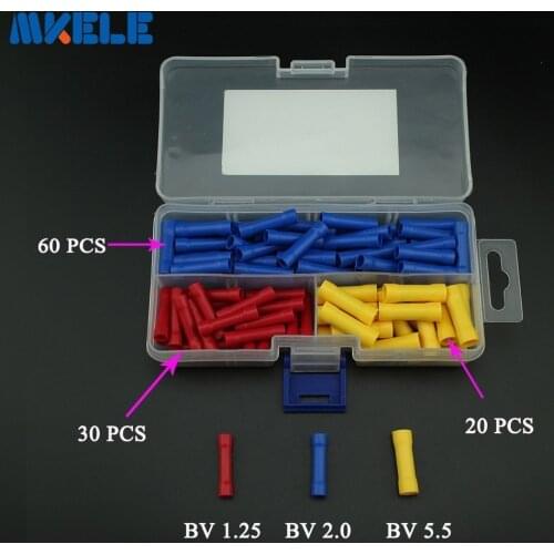 110Pcs/Box Insulated Straight Wire Butt Connector Electrical Crimp Terminals 10-22AWG