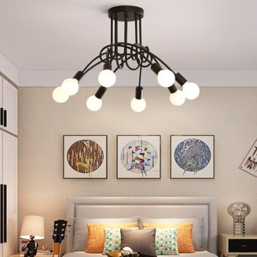 8 Heads White&Black Nordic Loft Chandelier Lighting Vintage Industrial Ceiling Lamp Bending Personality For Home & Store
