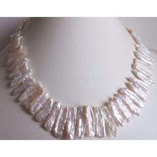 FREE SHIPPING HOT sell new Style >>>> noble cultured white biwa pearl necklace 17 inches