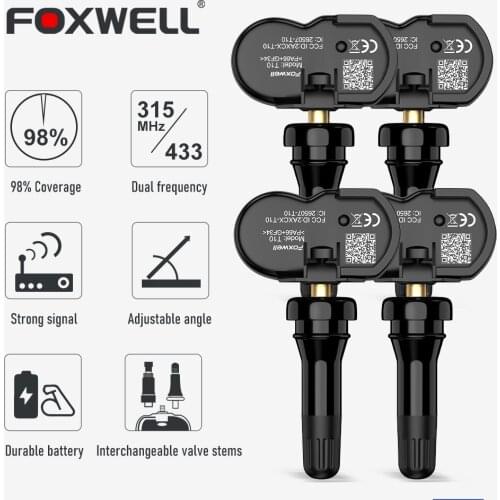 Foxwell T10 Car TPMS Sensor 2 in 1 Tire Pressure Monitor Tester 433MHz 315MHZ Car Programming Activated Work with T1000