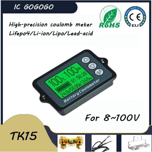 DC8-80V 50A 100A 350A TK15 Battery Tester Coulomb Counter Meter Coulometer Capacity Indicator LiFePo Detector Coulometer Tester