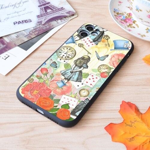 For iPhone Alice in Wonderland Vivid Collage Print Soft Matt Apple iPhone Case