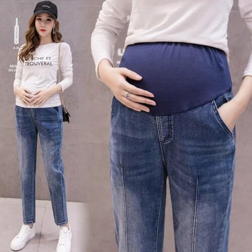 Jeans high waist stomach lift pregnancy pants fashion denim Harlan trousers Autumn and winter fashion loose pregnant women