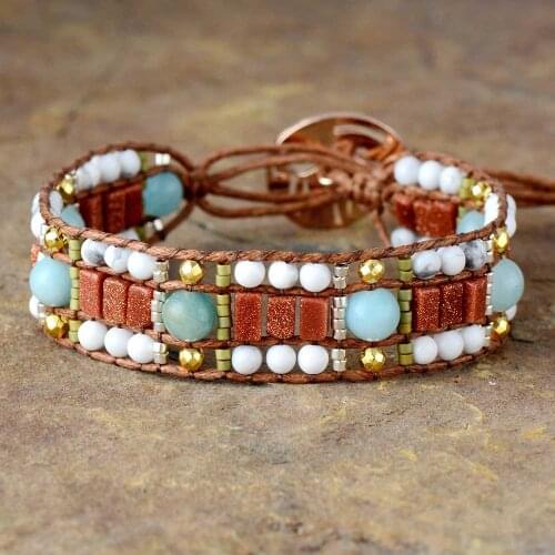 Exclusive Designer Bracelets Howlite Amazonite Seed Beads Cuff Bracelets Bohemia Statement Bracelet Femme Jewelry