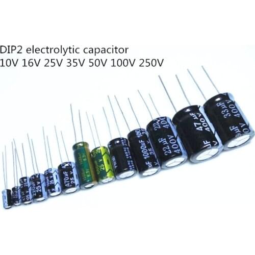 DIP DIP2 electrolytic capacitor 10V 16V 25V 35V 50V 100V 250V 1UF 4.7UF 10UF 47UF 100UF 220UF 330UF 470UF 1000UF 2200UF 3300UF
