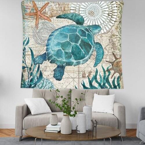 Turtle Seahorse Tapestry Ocean Marine Printing Decorative Tapestry Beach Cover Boho Wall Carpet Yoga Picnic Mat Beach Towel