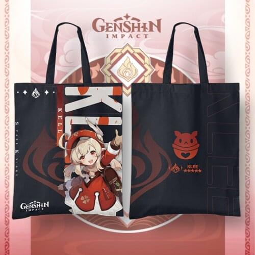Anime Game Genshin Impact Canvas Bag Ganyu Klee Zhongli Xiao Kaedehara Kazuha Venti Shoulder Printing Bag Reusable Shopping Bag