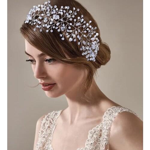 ZMHP10 Bride Hair Jewelry Wedding Rhinestone Tiara Wedding Hair Accessories Bridal Hair Vines Headwear with Ribbon