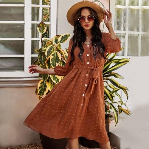 Jastie 2021 Spring Long Sleeve Chiffon Midi Dresses Women High Waist V-Neck Dress Casual Office Lady Elegant vestido de mujer