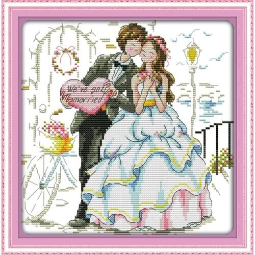 Joy Sunday Happy wedding Counted Cross Stitch CT14CT Cross Stitch Sets Wholesale cartoon Cross-stitch Kits Embroidery Needlework