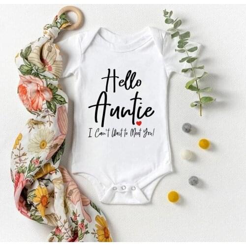 Newborn Romper Hello Auntie I Can't Wait to Meet You Cotton Short Sleeve Infant Baby Boy Girl Onesies Baby Bodysuits Clothes
