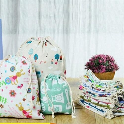 Trendy Drawstring Bags gift shoes Cotton Fabric 3pc set travel toys laundry Storage