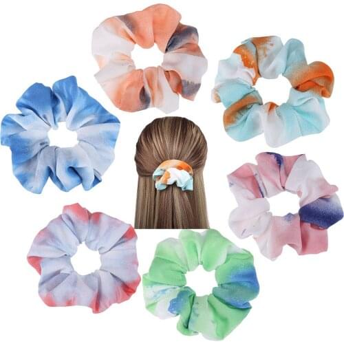 Korea Chiffon Scrunchies Tie-dye Hairband Girl Colorful Headband Elastic Hair Bands Women Girls Ponytail Holder Hair Accessories