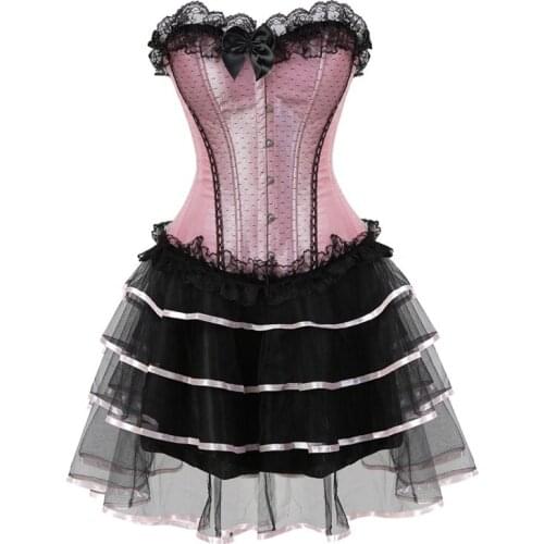 Corset Dress Skirt Set Tutu Lace Sexy Bustier Overbust Corsets for Women Plus Size Costume Burlesque Corselet Victorian Fashion