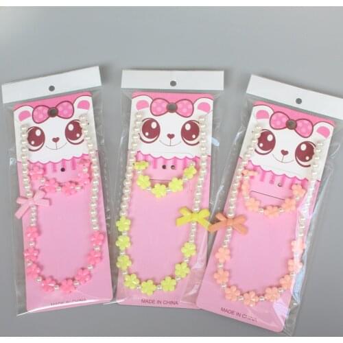 Colorful Cute Flowers Bowknot Pearls Necklace Bracelets Jewelry Set for Kids Girls Play Costume Children Party Jewelry Set Gifts
