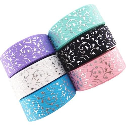 17102526,New arrival 7/8" (22mm) 10 yards/lot hot silver flowers printed grosgrain ribbons cartoon ribbon DIY handmade materials