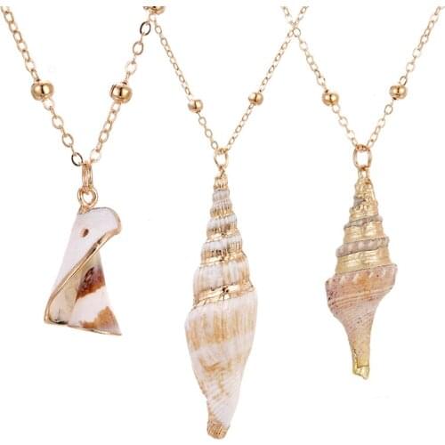 Hot Charms Jewelry Women Shell & Conch Necklace Gold Adj Chain Choker Clavicle Accessories Boho Romantic Beach Gifts For Sisters