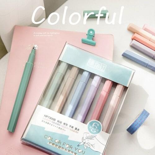 6pcs/set Pastel Color Highlighter Marker Pen Soft Brush Tip Cream Colors for Drawing Painting Home Art School H6265