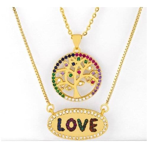 Love life tree multicolor micro pave cz zircon cubic zirconia necklace copper Clavicle gold plated Snake Chain Choker Pendant 2d