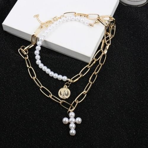 Layered Necklace Chain Short Women Necklaces Jewelry Ladies Cross Unisex Pendant Gold Color Vintage European Stainless Collares