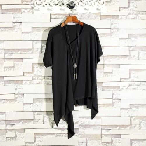 2021 spring net red mens black top fashion Korean style slim irregular short sleeve T-shirt fashion