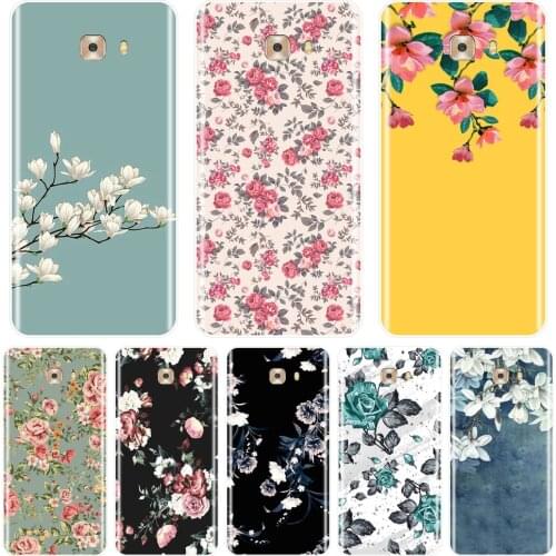 Rose Flower Yellow Blue Black Floral Soft Silicone Phone Case For Samsung Galaxy C5 C7 C9 Pro Back Cover For Samsung C5 C7 C8