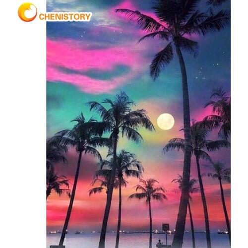 CHENISTORY 5D DIY Diamond Painting Scenery Craft Kit Diamond Embroidery Coconut Trees Full Square Diamond Mosaic Wall Art Decor