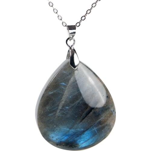 Genuine Natural Labradorite Blue Light Gems Waterdrop Shape Healing Stone Powerful Women Man Pendant 35x29x9mm