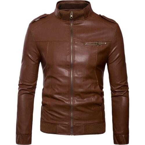 New Mens Winter Leather Jacket Motorcycle Coat Lining With Velvet Stand Collar Air Force Casual Faux PU Brown Windbreaker S-3XL