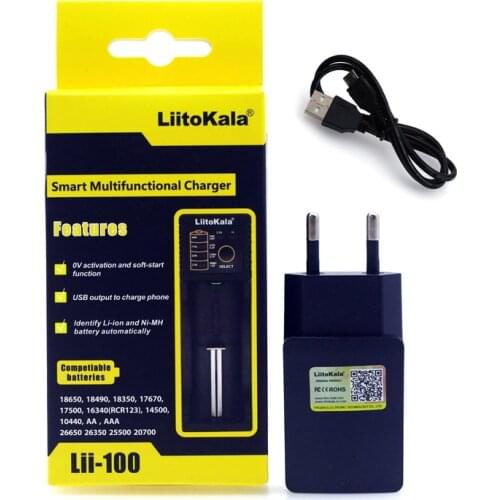 New Liitokala Lii-100 1.2 V / 3 V / 3.7 V / 4.25V 18650/26650/18350/16340/18500/AA/AAA battery Charger lii100 5V 2A EU Plug
