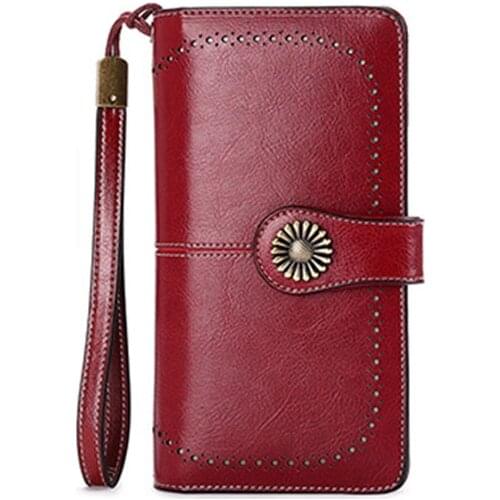 New Womens Purse 100% Genuine Leather Fashion Women Leather Wallet Long Cell Phone Pocket Ladies Purses Card Holder Carteira