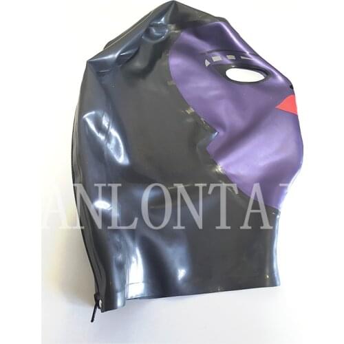 2021 new arrival sexy exotic lingerie female male unisex purple black latex spliced hoods mask cekc club wear fetish costumes