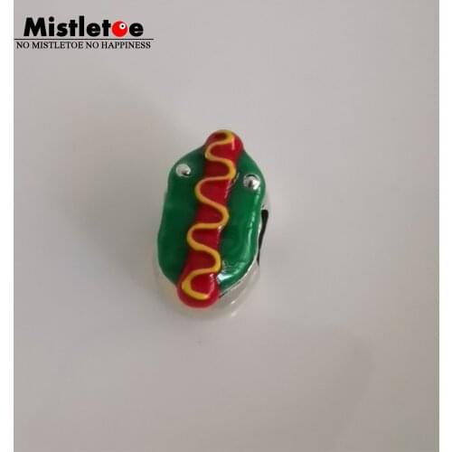 Mistletoe 925 Sterling Silver Hot Dog Charm Bead Jewelry