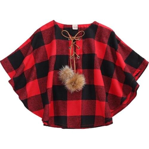 Autumn Baby Boys Girls Cloak Jacket Coats Plaid Print Pullover Balls Xmas Party Outfits