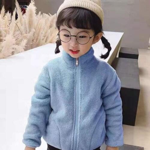 Girls' Coat 2021 Autumn New Boys' Warm Solid Color Cute Winter Wear Childrens Korean Loose Casual Zipper Top