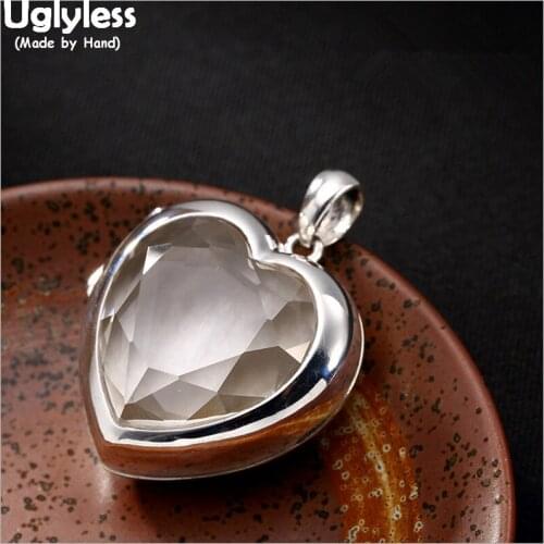 Uglyless Real 925 Sterling Silver Handmade Buddhism Mantra Heart-shape Crystal Pendant without Chain Openable Box Paste Picture