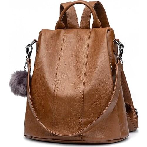 Casual Women Anti-theft School Bag PU Leather Black Brown Backpack Fashion Female Shoulder Bags Teenager Girls Travel Knapsack