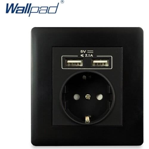 EU Socket With 2 Usb Socket Port Charger 5V 2100mA Black PC Panel Wallpad Luxury Wall Double USB Electric Power Outlet