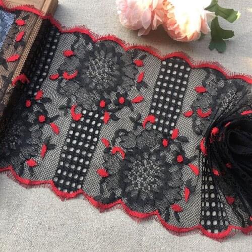 Width 21.5CM Export New Black Red Two-color Large Flower Thin Gauze Lace High-grade Garment Accessories