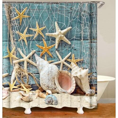 Starfish Shower Curtain Sea Ocean Themed Decorative Curtain for Bathroom Beautiful Beach Bath Curtain With 12 Hooks