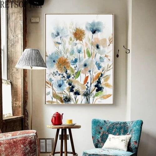 Scandinavian colorful Flower watercolor painting picture prints natural Plant Poster Canvas Painting Wall Art Decor Home Decor