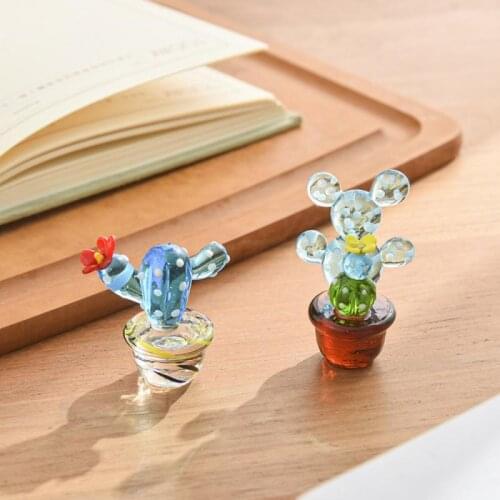 1Pc Handmade Glass Cactus Figurines Ornaments Desktop Craft Adornment Miniature Plant Gift For Home Decoration Accessories