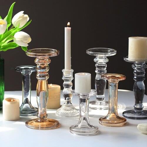 Nordic Glass Home Retro Candlelight Dinner Lamp Props Light Luxury Candle Holder Dining Table Decoration Accessories Candelabro